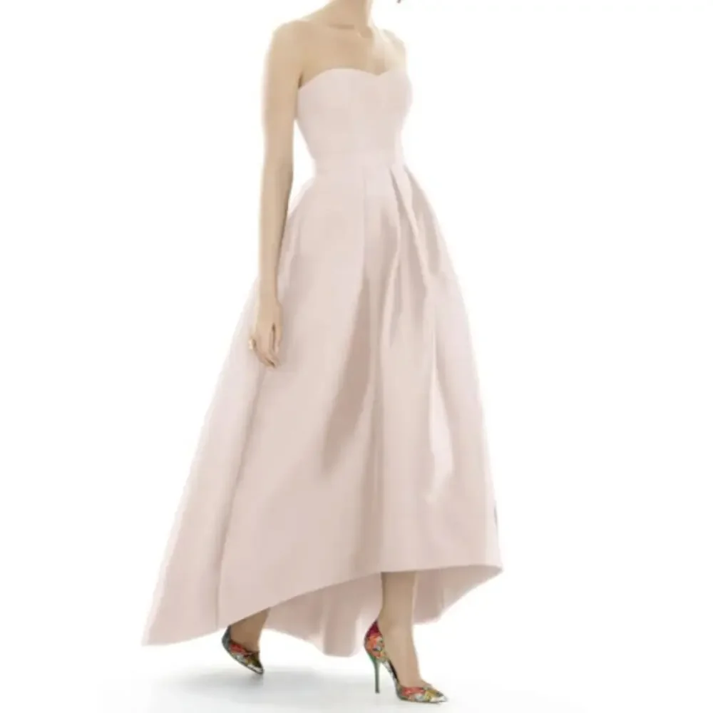 Alfred Sung D699S Strapless Pleated High/Low Sateen Twill Gown Blush Size 16 NWT - Picture 3 of 12